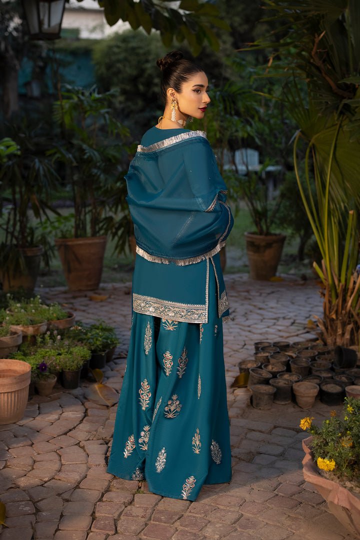 Blue Raw Silk Ensemble Suit - Twilight