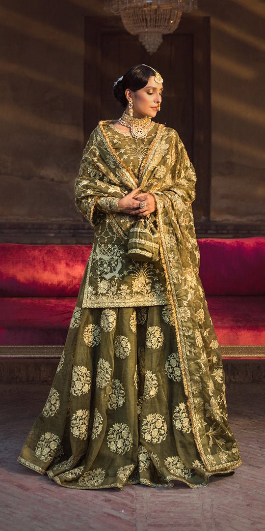 mehndi green organza short shirt - Malika Jan