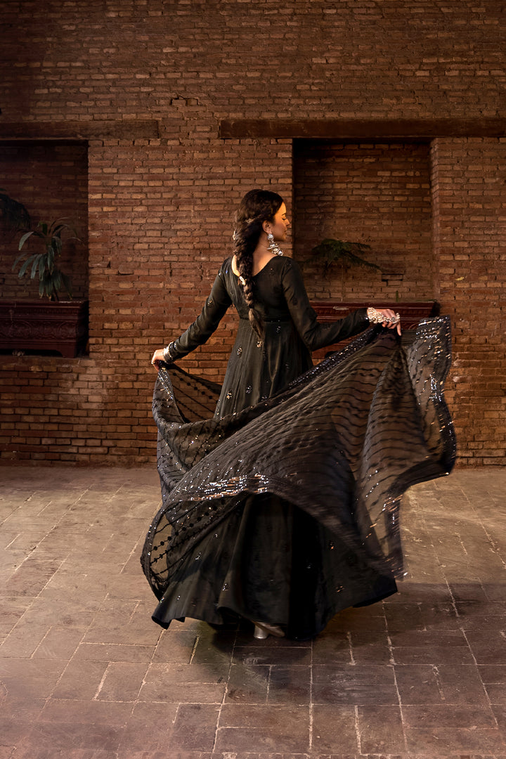 Luxurious Plain Black Raw Silk - Mumtaz