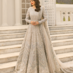 Pearl White Maxi Dress On Net Fabric - Diamond Dewdrop