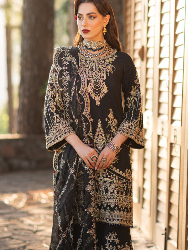 Luxury Indian Raw Silk Black Suit - Qamar