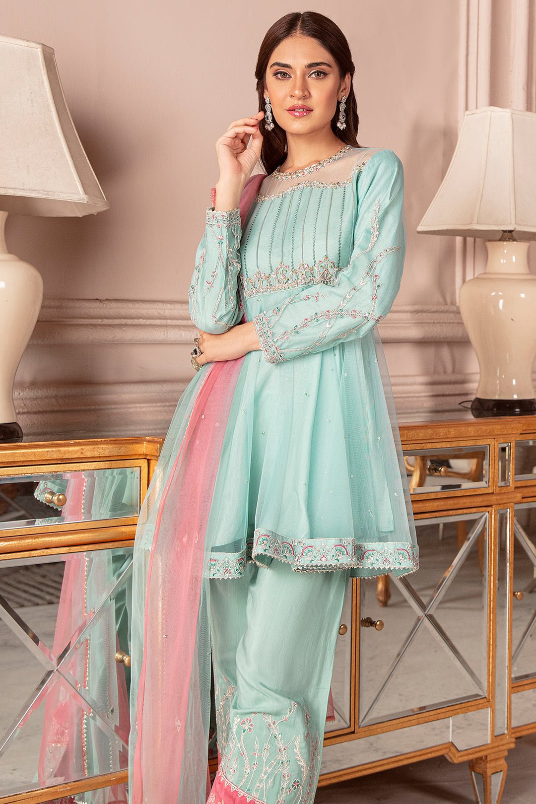 Luxury net Powder blue Suit - GLORY - Image 5