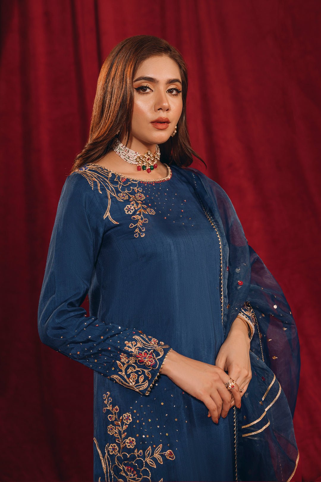 Luxury Indian Raw Silk Navy Blue Suit - Ayzel - Image 5