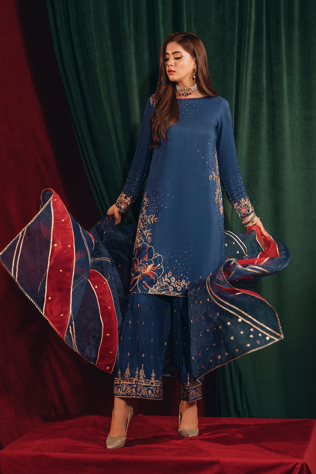 Luxury Indian Raw Silk Navy Blue Suit - Ayzel