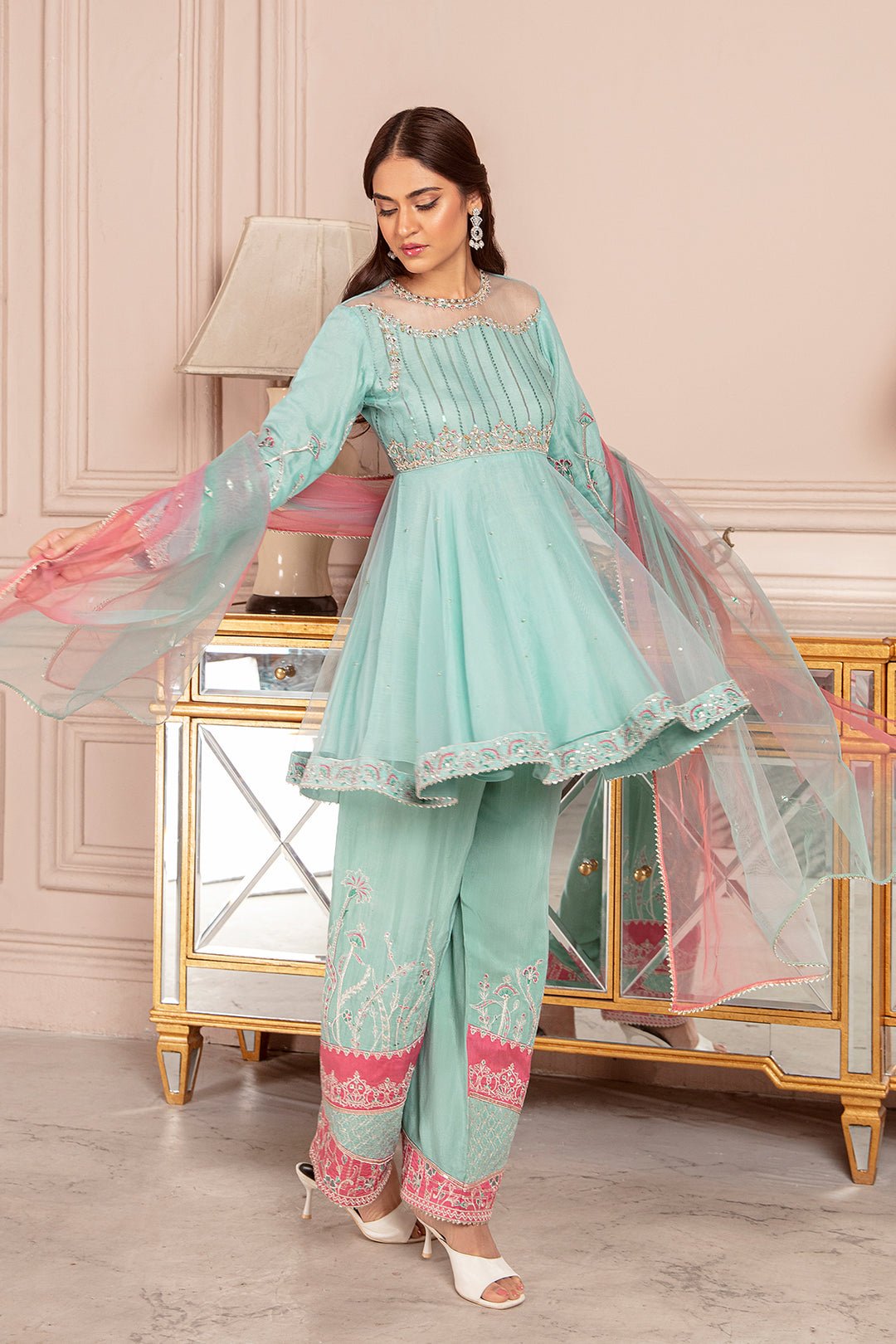 Luxury net Powder blue Suit - GLORY - Image 3