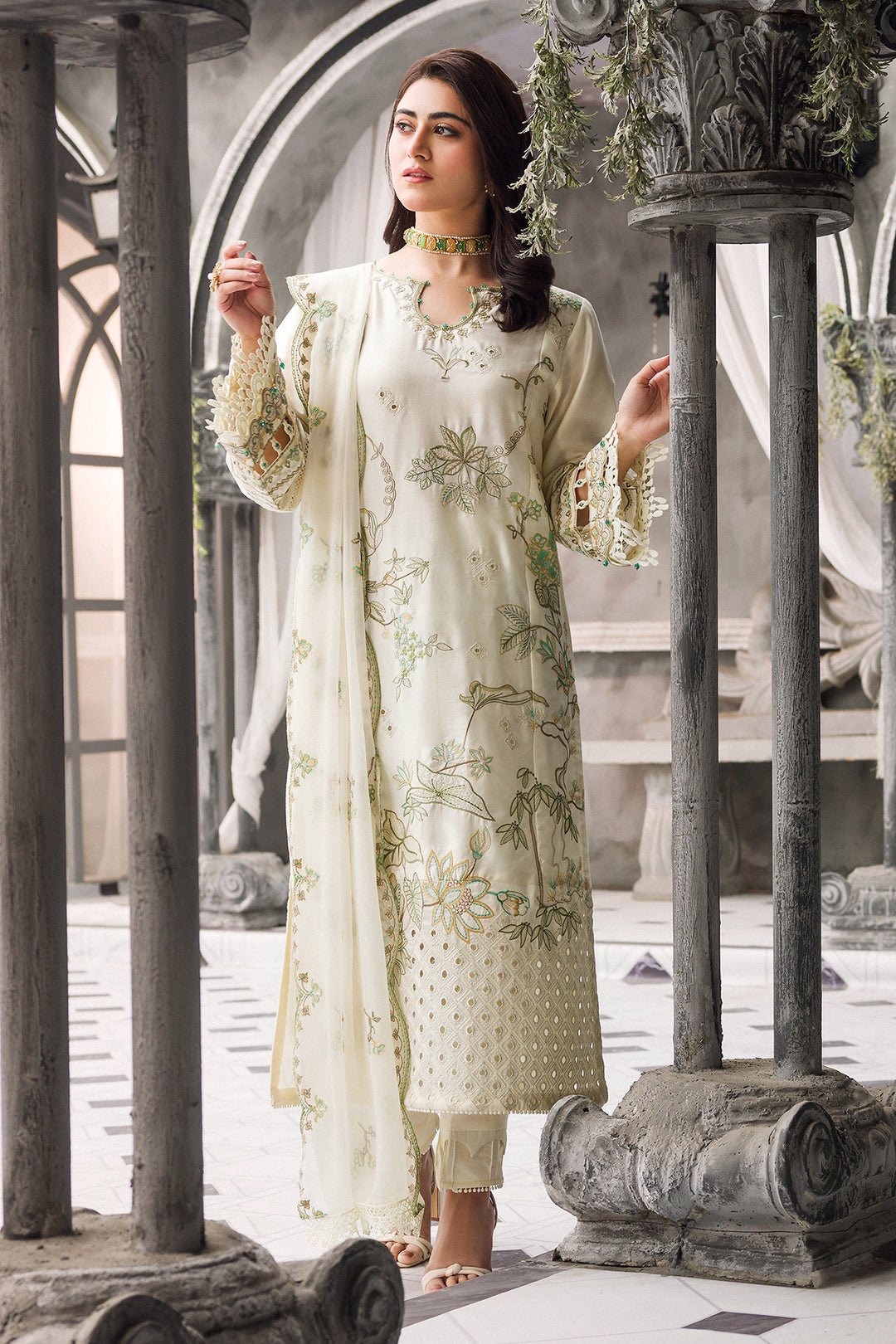Luxury Organza Off White Suit - Motiya - Image 4