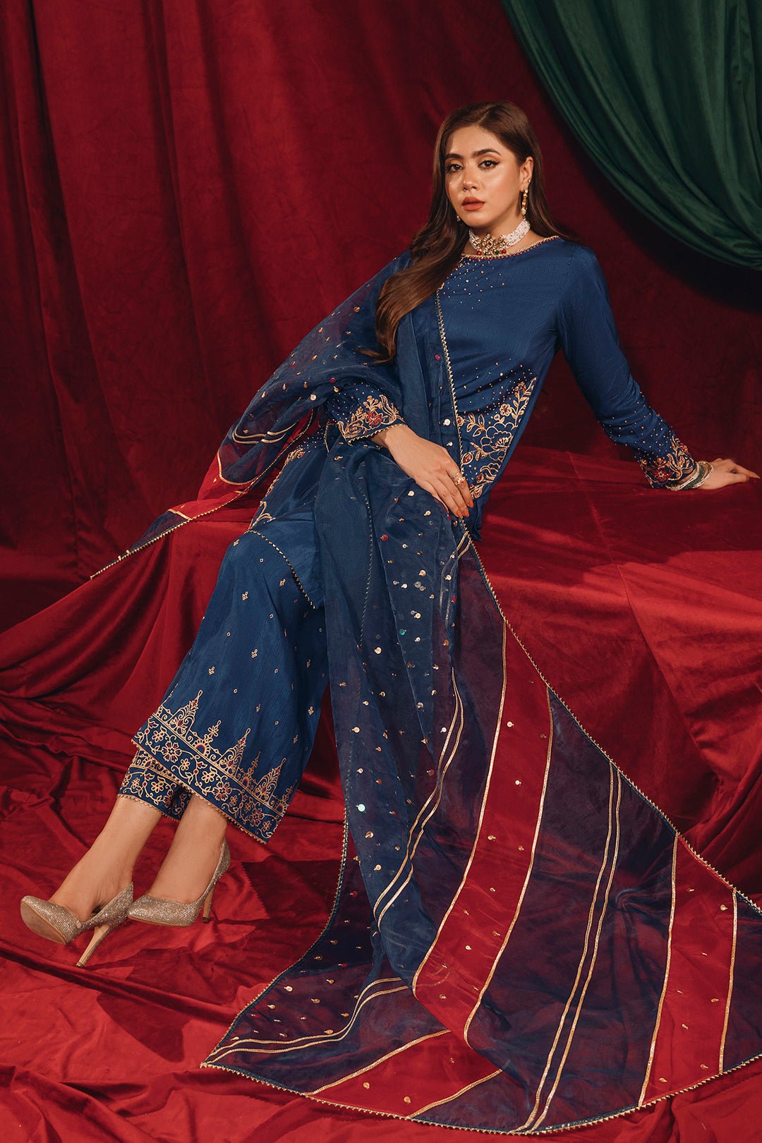 Luxury Indian Raw Silk Navy Blue Suit - Ayzel - Image 4