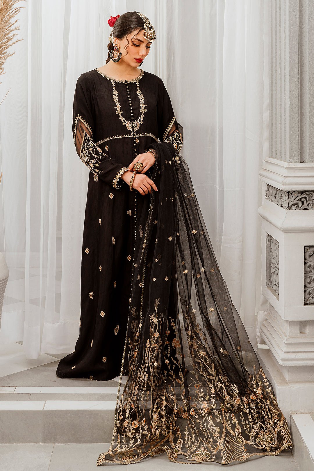 Luxury Raw Silk Black Suit - MOONSTONE