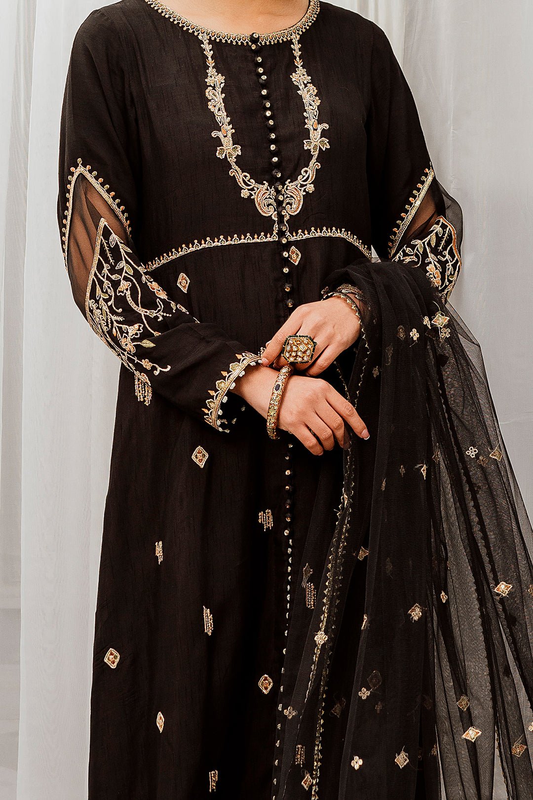 Luxury Raw Silk Black Suit - MOONSTONE