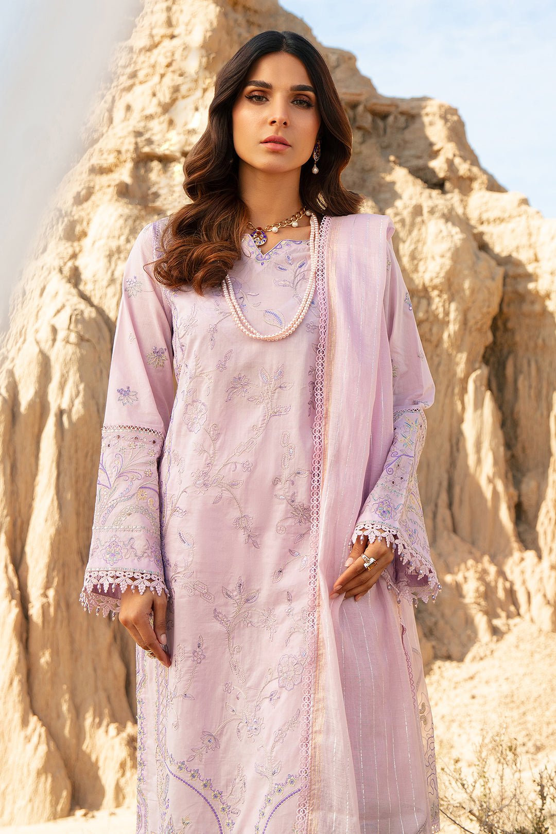 Luxury Lawn Lavender Suit - Fahang - Image 7
