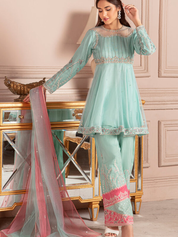 Luxury net Powder blue Suit - GLORY