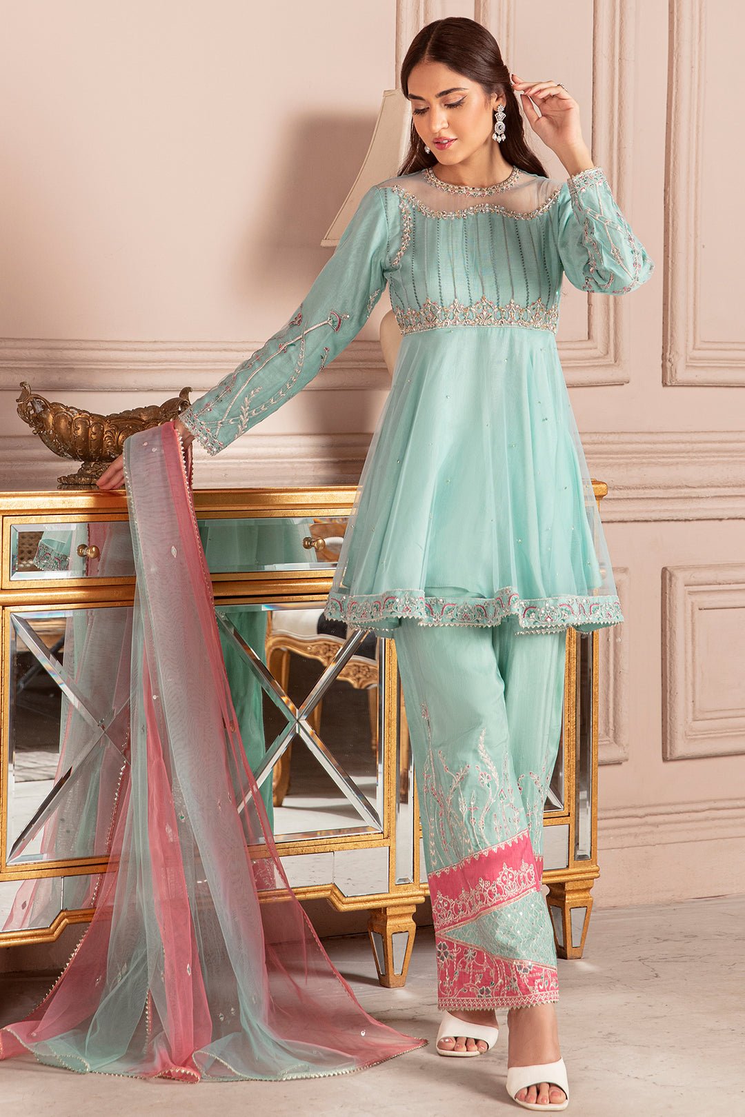 Luxury net Powder blue Suit - GLORY