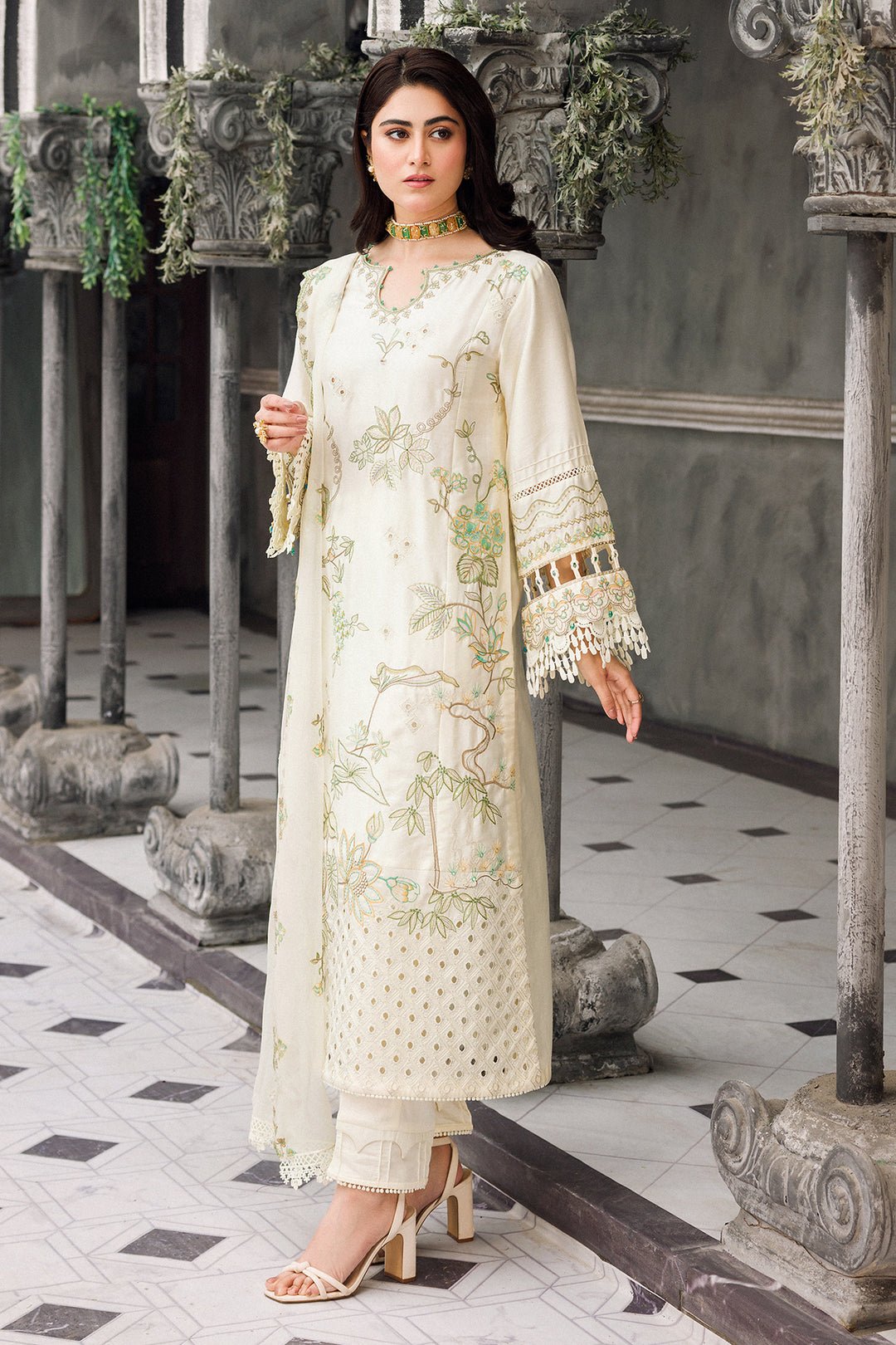 Luxury Organza Off White Suit - Motiya - Image 6