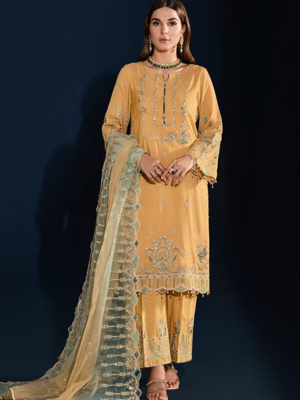 Luxury Cotton Organza Dusty Yellow Suit - MAGIC MINT