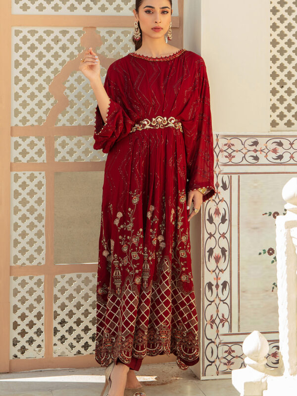 luxury Smoky Georgette Red Suit - ROSE FOREST