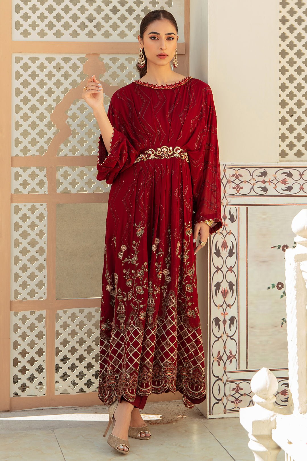 luxury Smoky Georgette Red Suit - ROSE FOREST