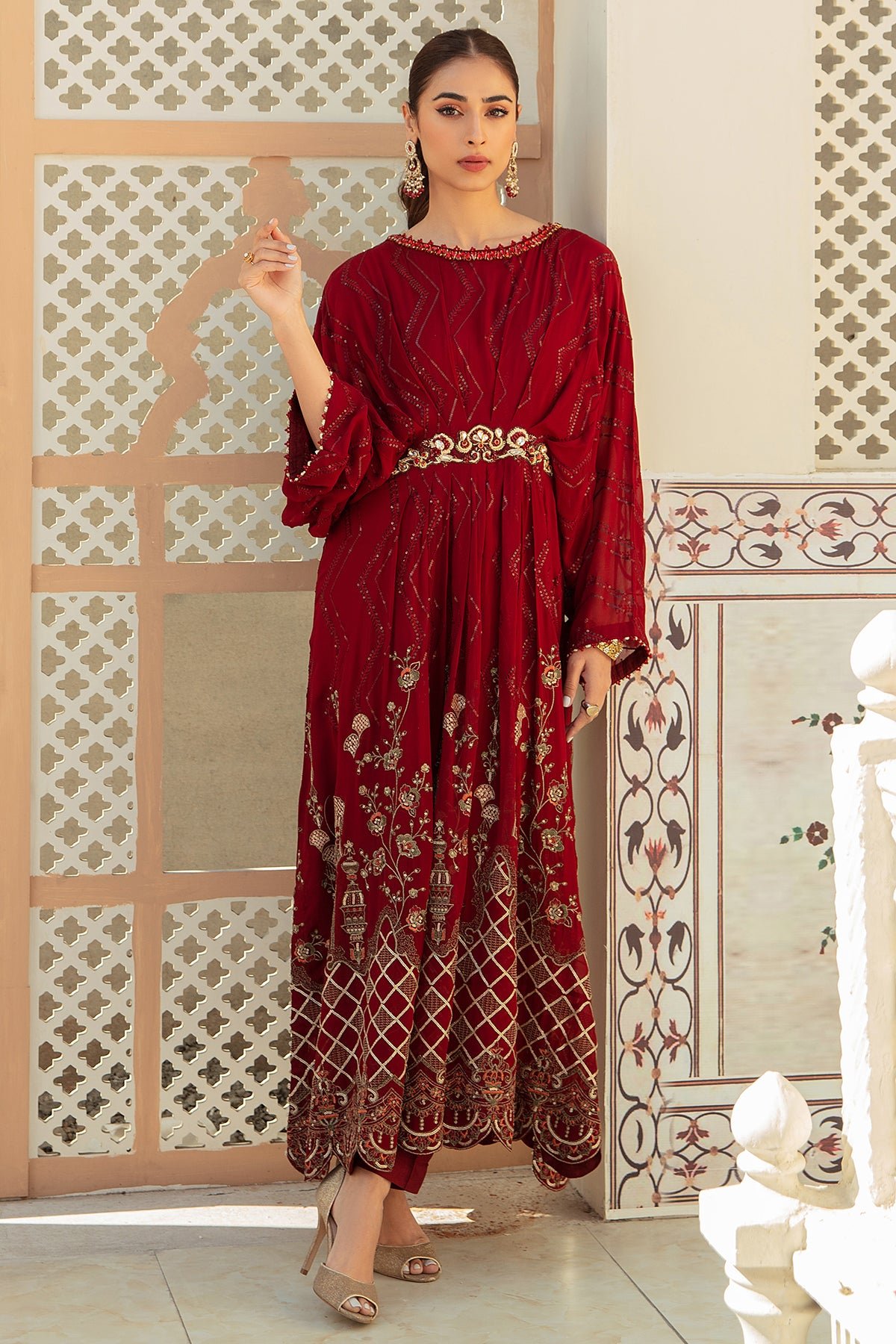luxury Smoky Georgette Red Suit - ROSE FOREST - Image 3