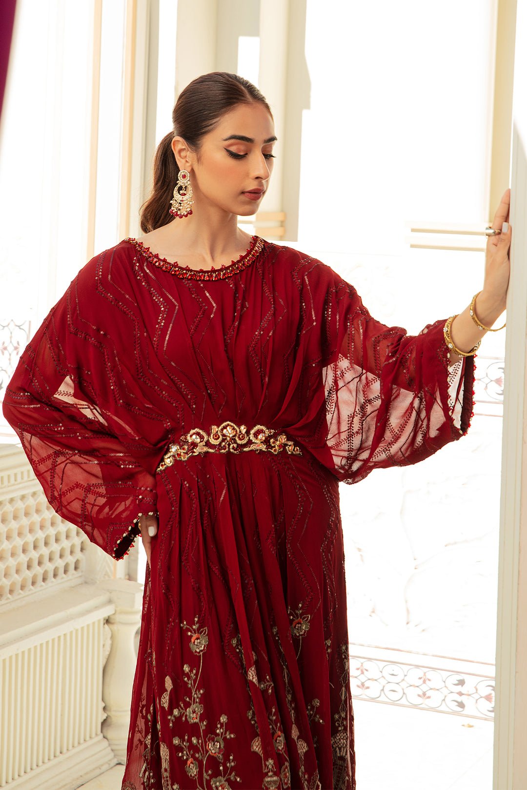 luxury Smoky Georgette Red Suit - ROSE FOREST - Image 2
