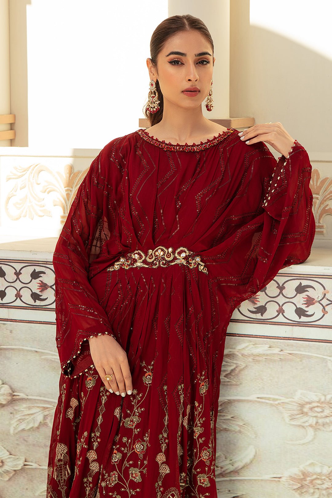 luxury Smoky Georgette Red Suit - ROSE FOREST - Image 5
