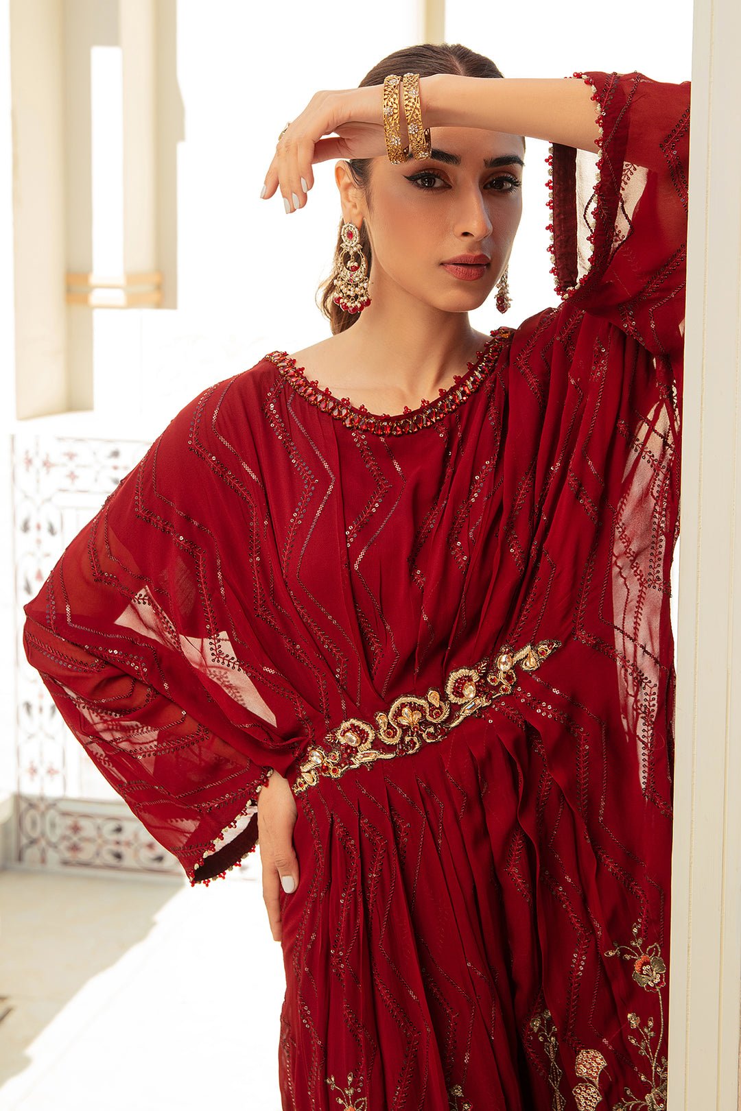 luxury Smoky Georgette Red Suit - ROSE FOREST - Image 4