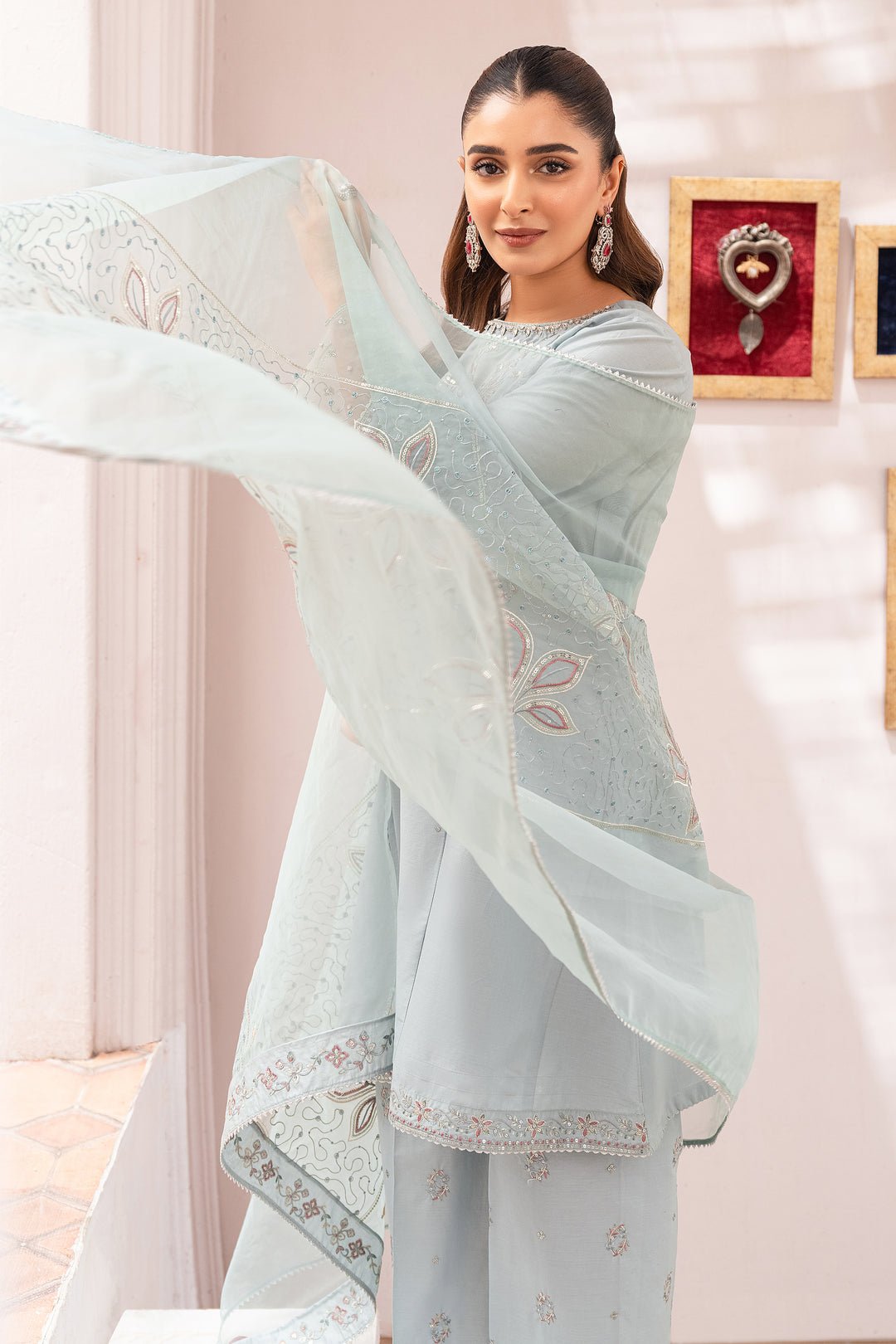 Luxury Organza Powder Blue Suit - Deedar - Image 4