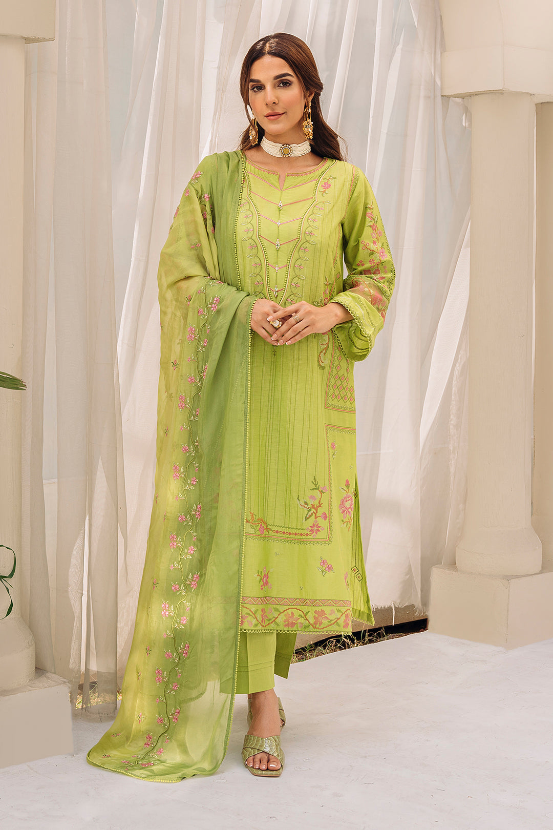 Luxury Lawn Parrot Green Suit - LONDONITE