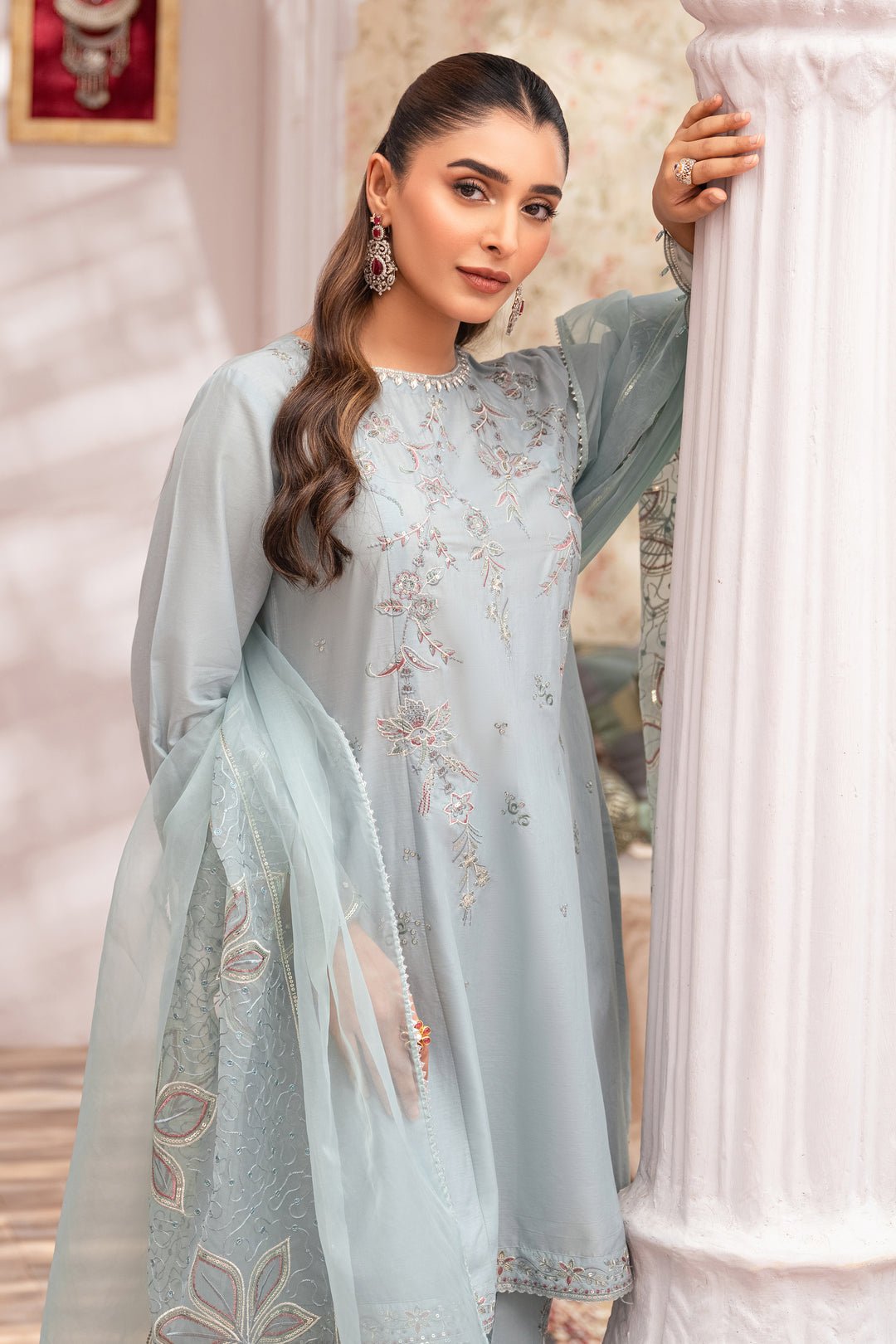Luxury Organza Powder Blue Suit - Deedar - Image 3