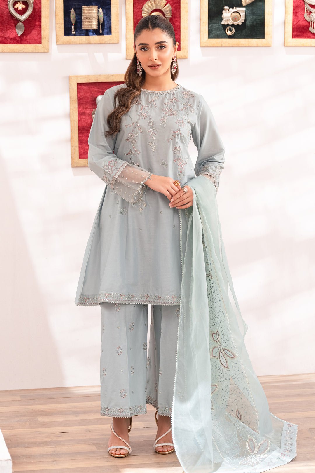 Luxury Organza Powder Blue Suit - Deedar