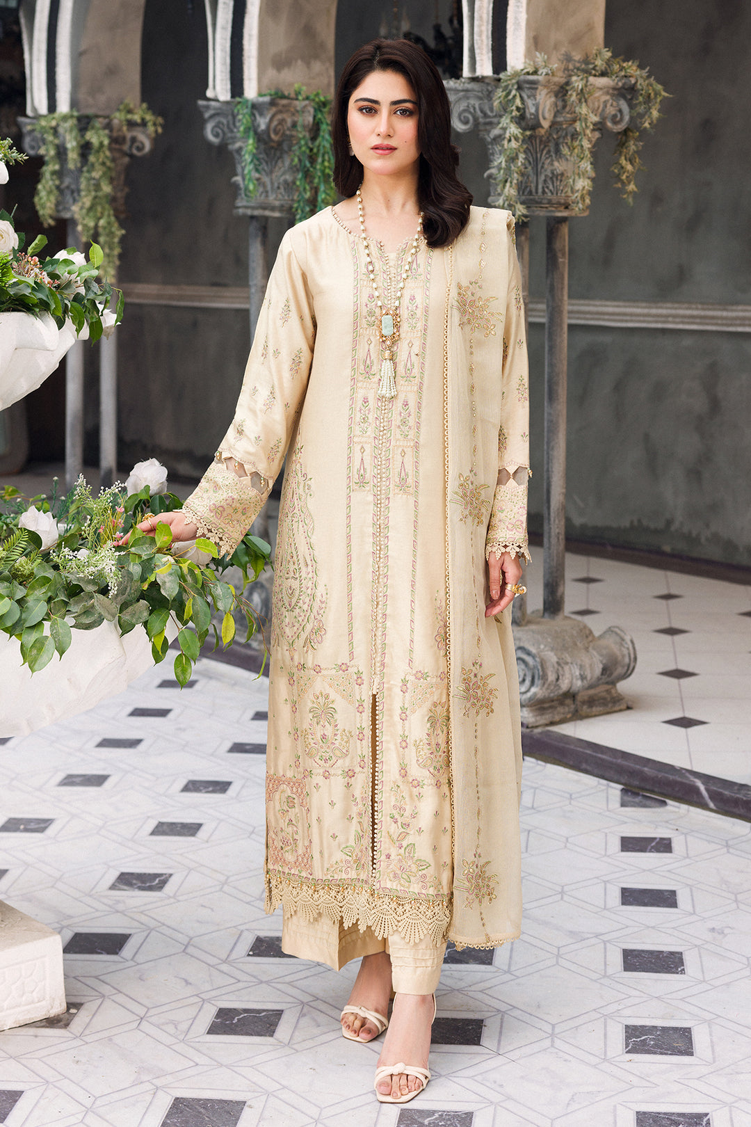 Luxury Organza Skin Gold Suit - Muskan