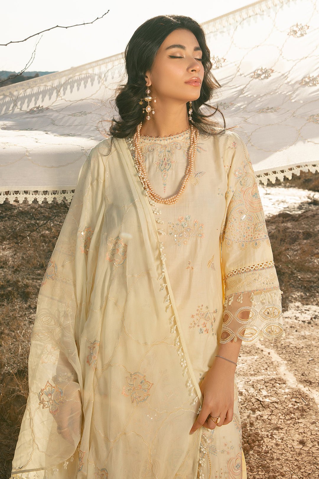 Luxury Lawn Light Yellow Suit - Nazakat - Image 5
