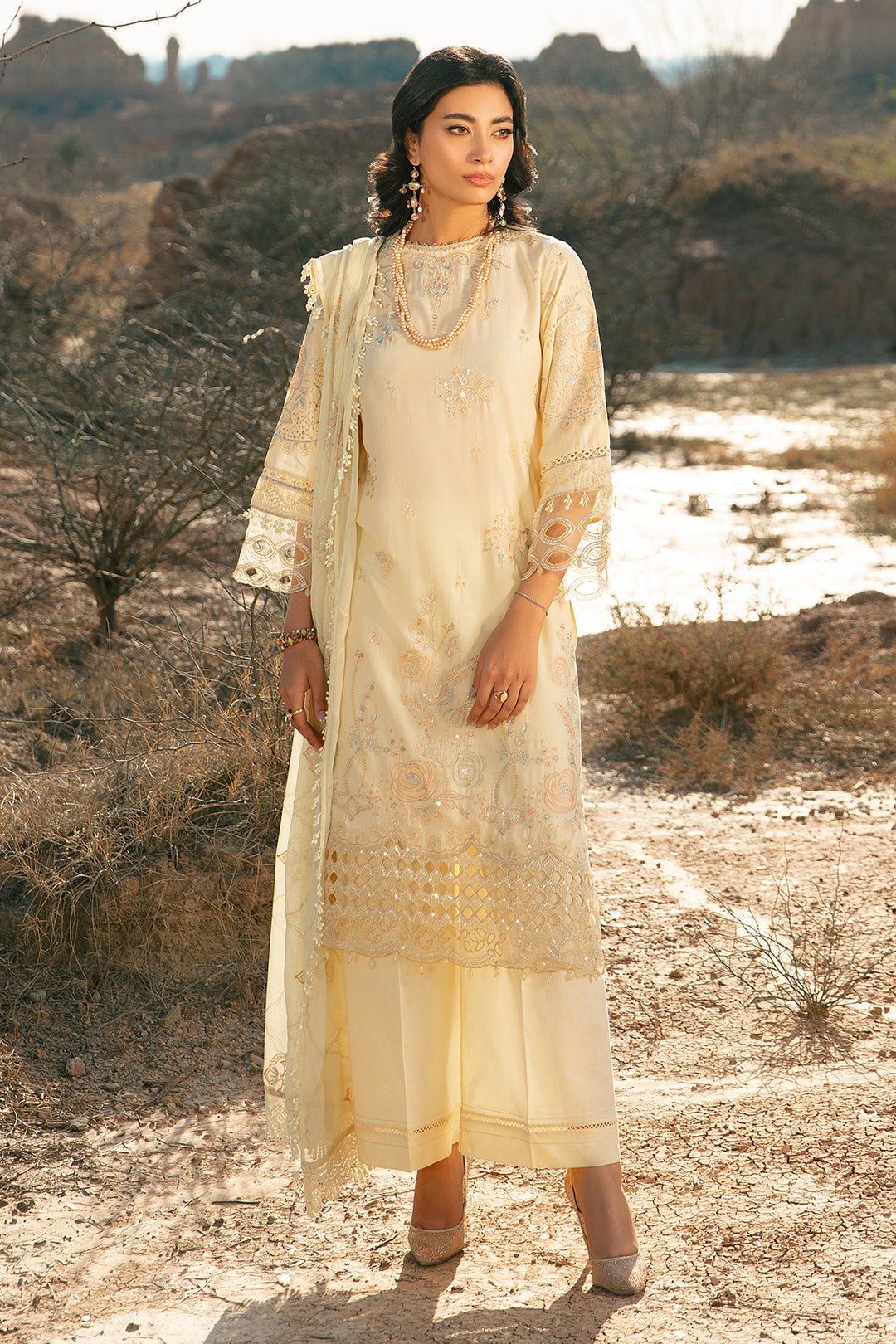 Luxury Lawn Light Yellow Suit - Nazakat - Image 2