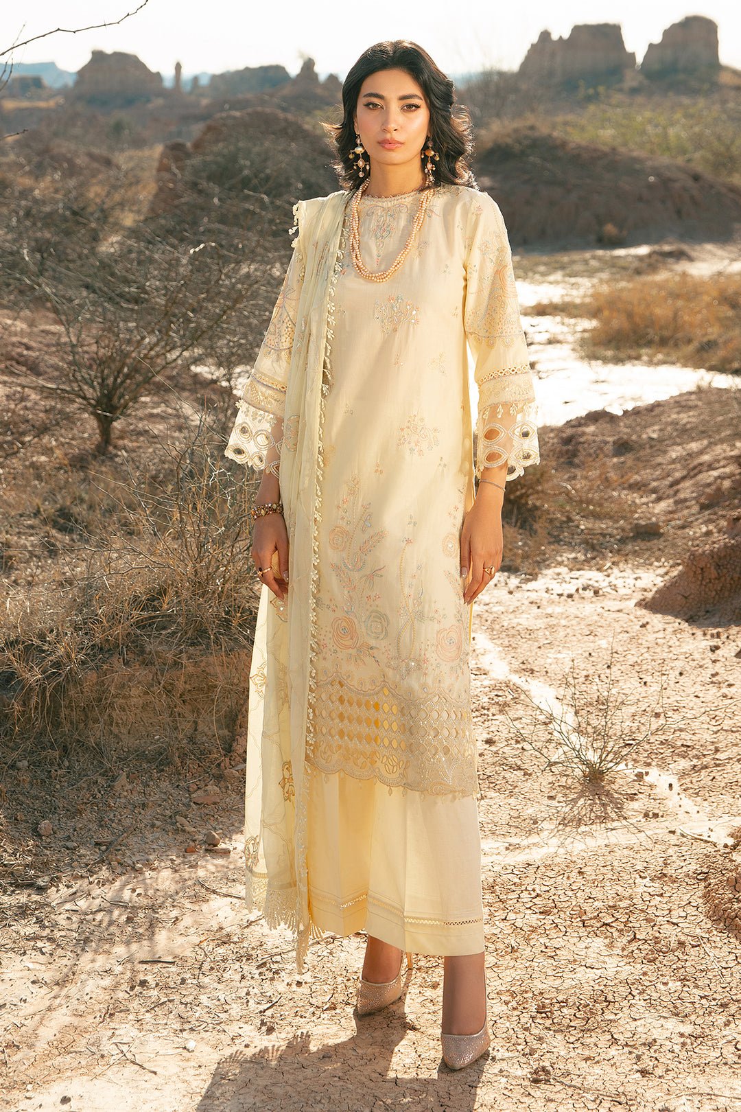 Luxury Lawn Light Yellow Suit - Nazakat
