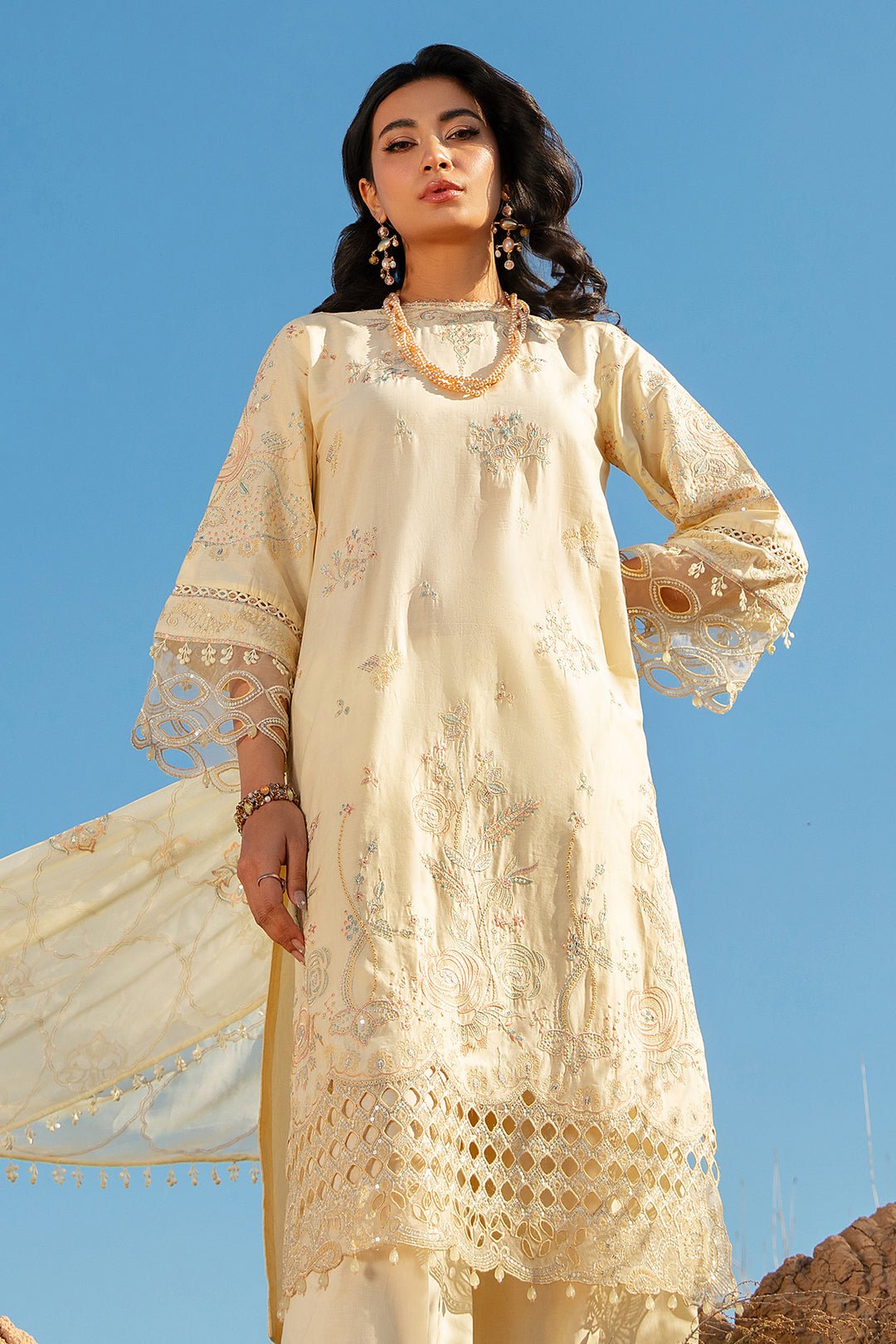 Luxury Lawn Light Yellow Suit - Nazakat - Image 4