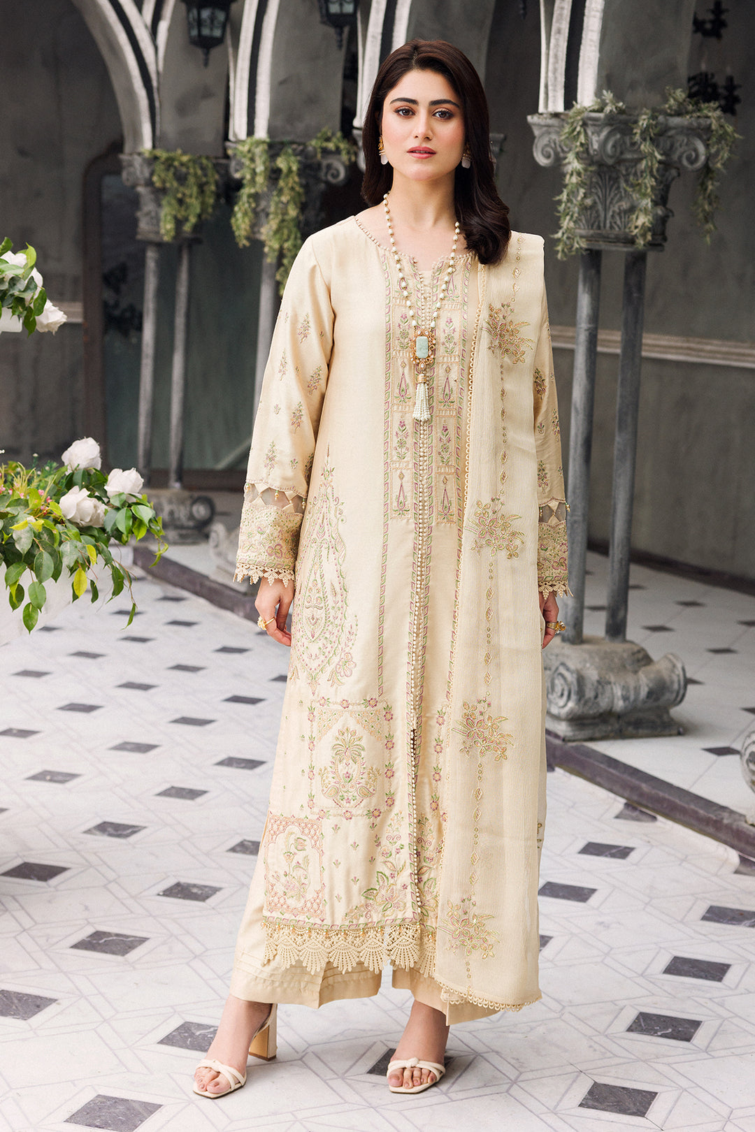 Luxury Organza Skin Gold Suit - Muskan