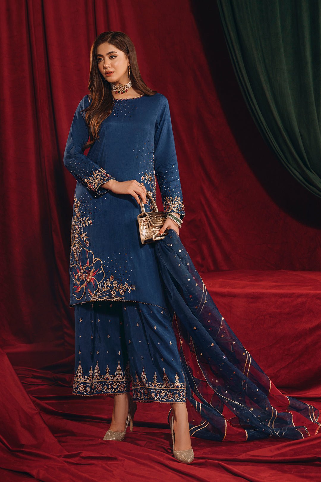Luxury Indian Raw Silk Navy Blue Suit - Ayzel