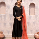 Black Flairy Raw Silk Suit - Chameli