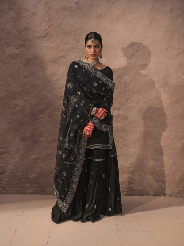 Short Black Shirt, Sharara, And Dupatta - Aaina