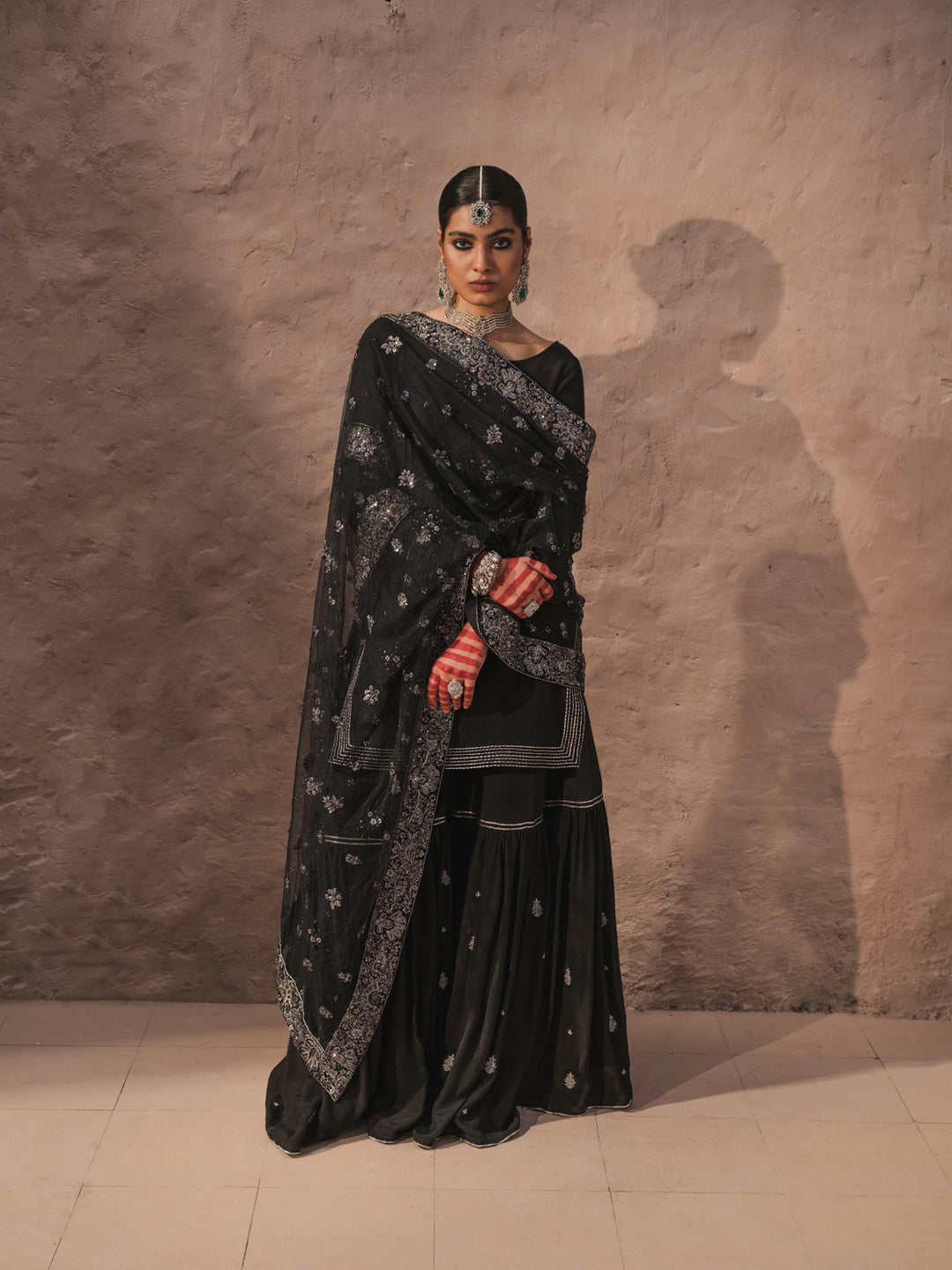 Short Black Shirt, Sharara, And Dupatta - Aaina