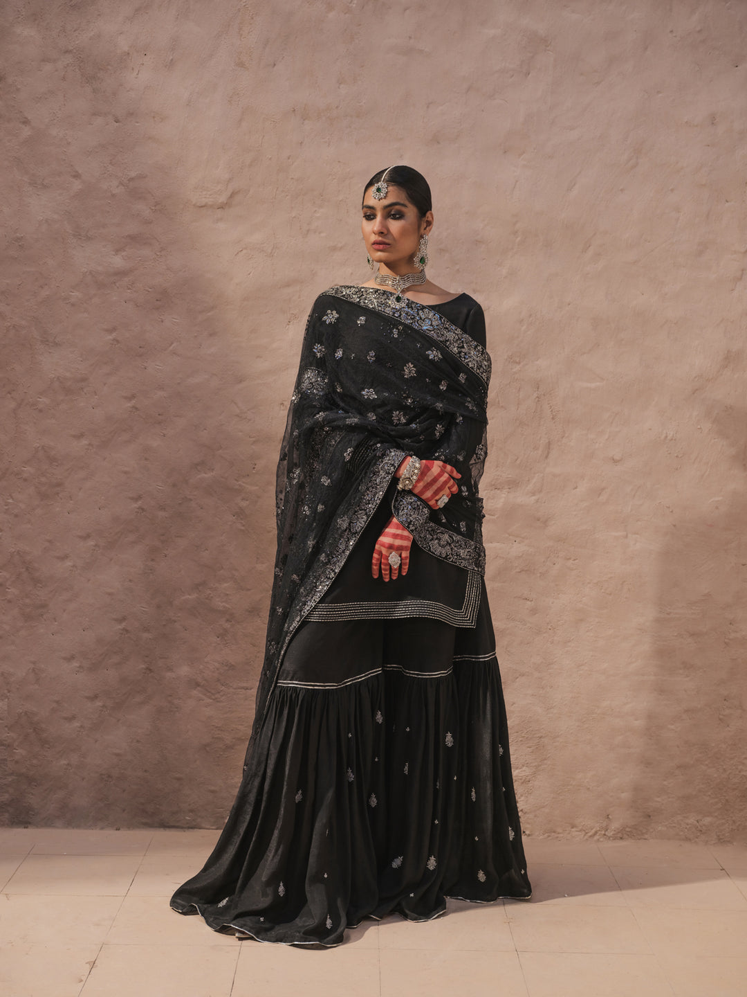 Short Black Shirt, Sharara, And Dupatta - Aaina