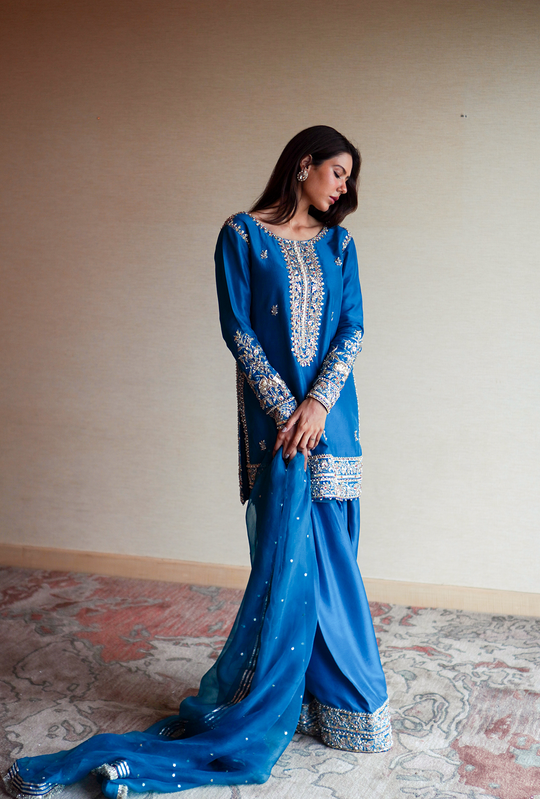 Gorgeously Regal Aqua-Blue Silk Fabric - HEER