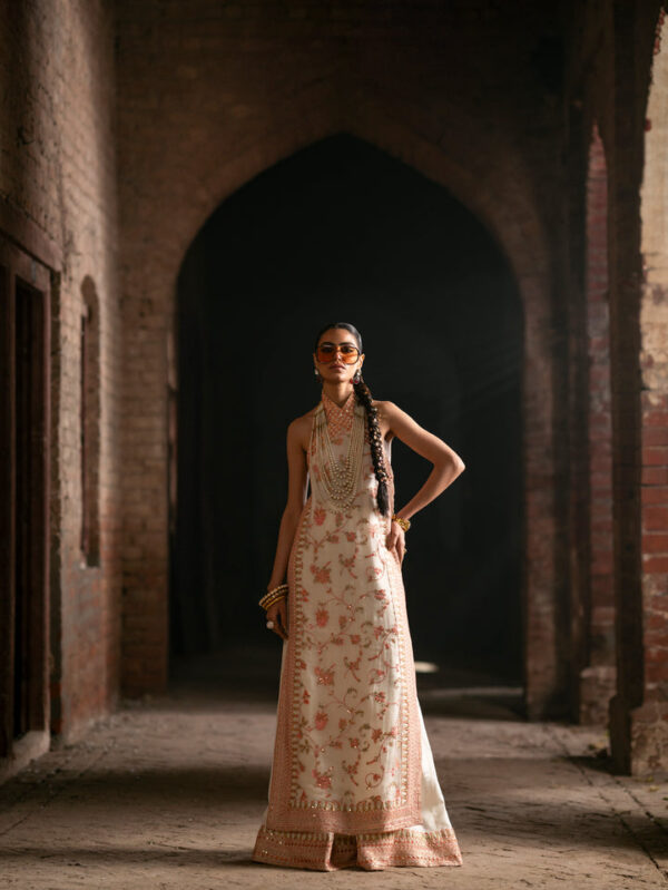 Lengthy Crinkle Chiffon Shirt In Pristine White - Khawab