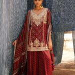 Printed Silk Sharara Set - Red