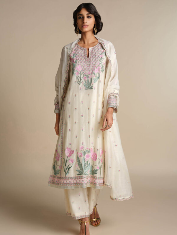Libna Embroidered Mul Suit Set - White