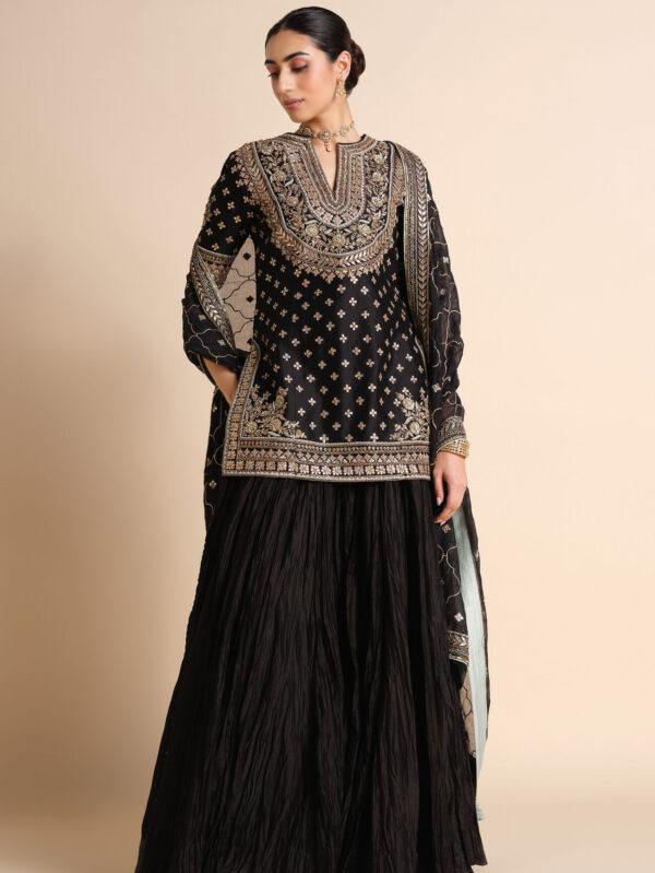 Gota Patti Silk Sharara Set - Black