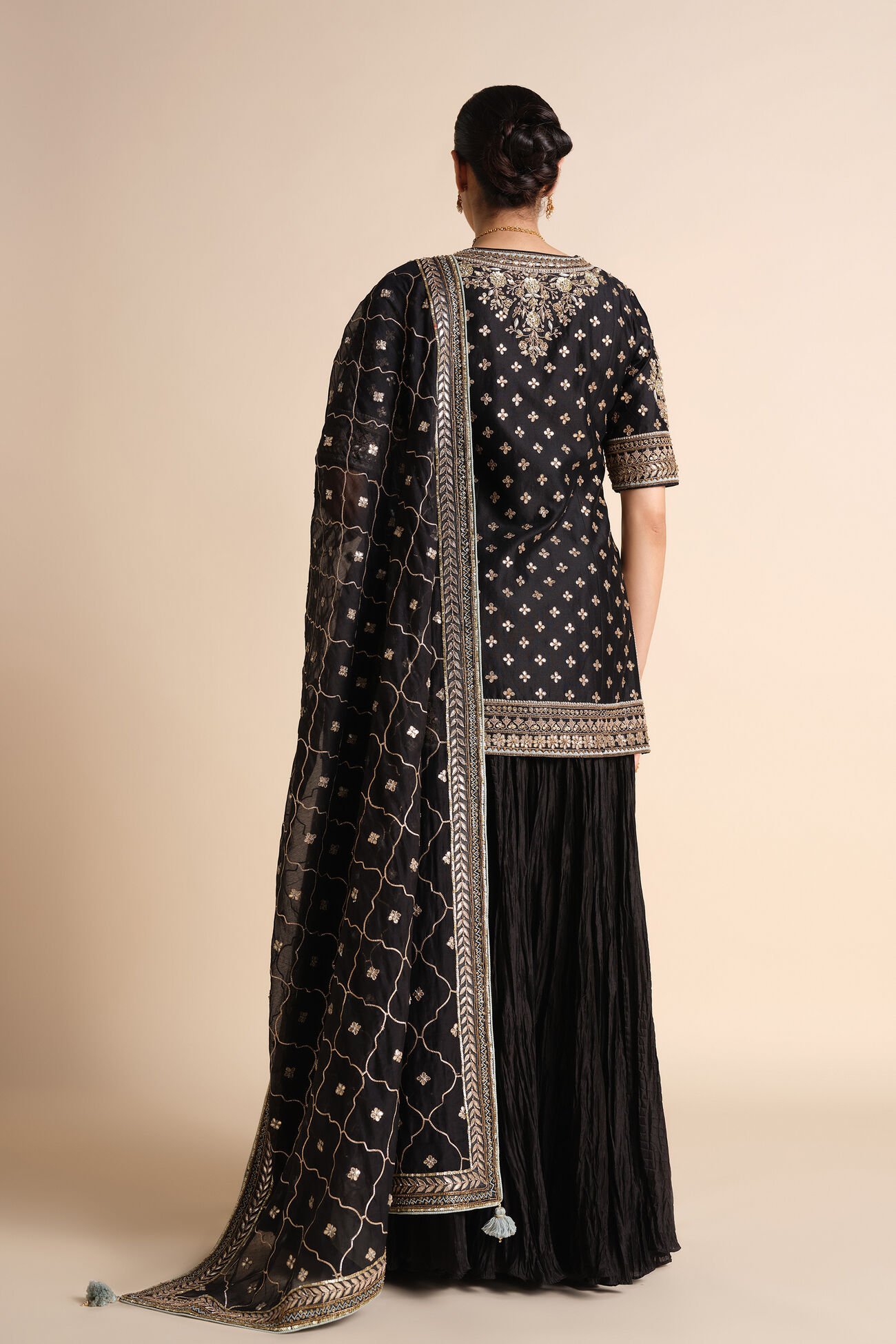 Traditional Sahasra Gota Patti Sharara Set - Black - Image 3
