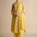 Embroidered Mul Suit Set - Yellow