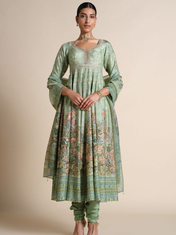Silk Anarkali Set - Sage