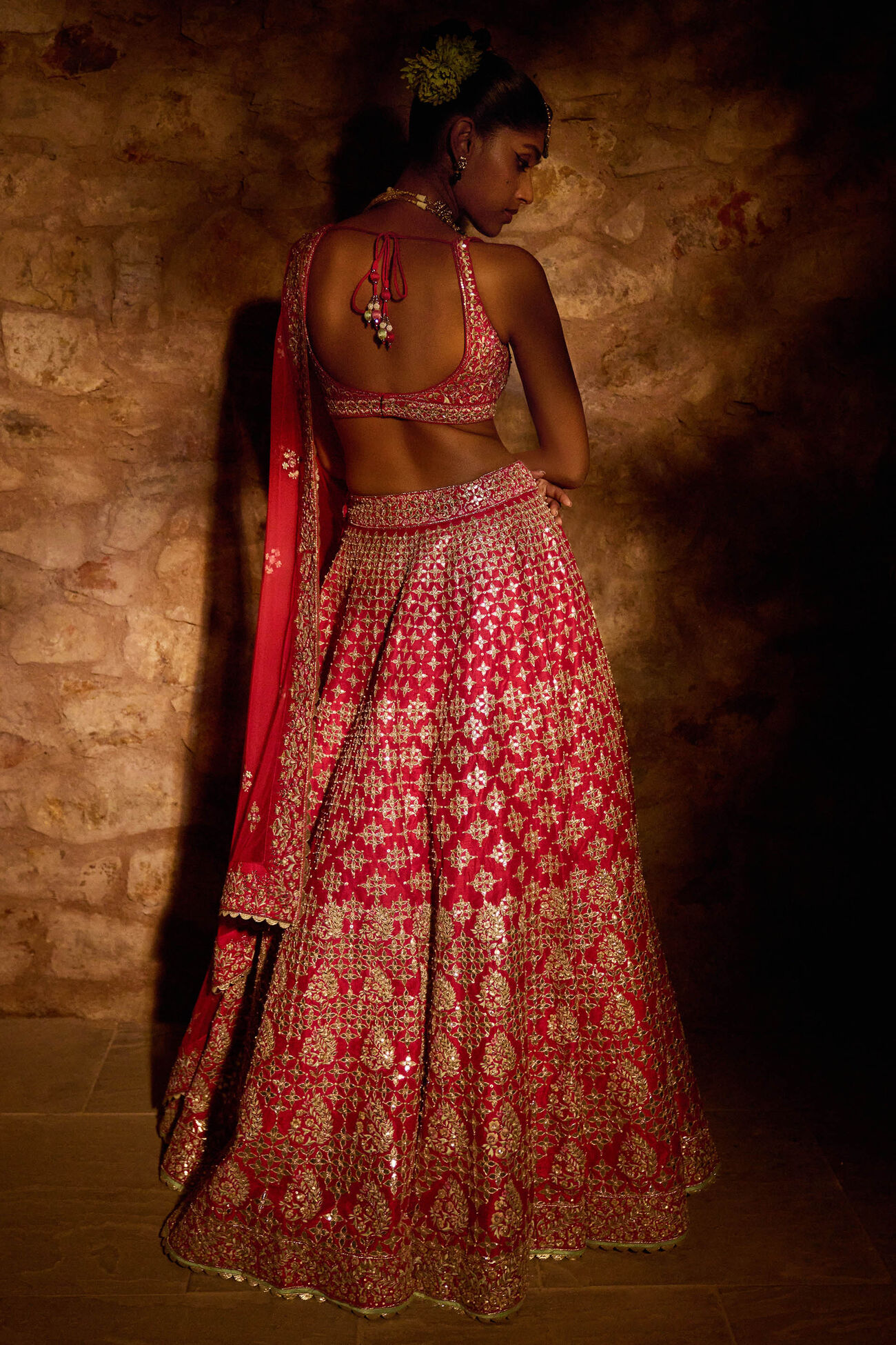 Mani Regal Raw Silk Lehenga in Red - Image 2