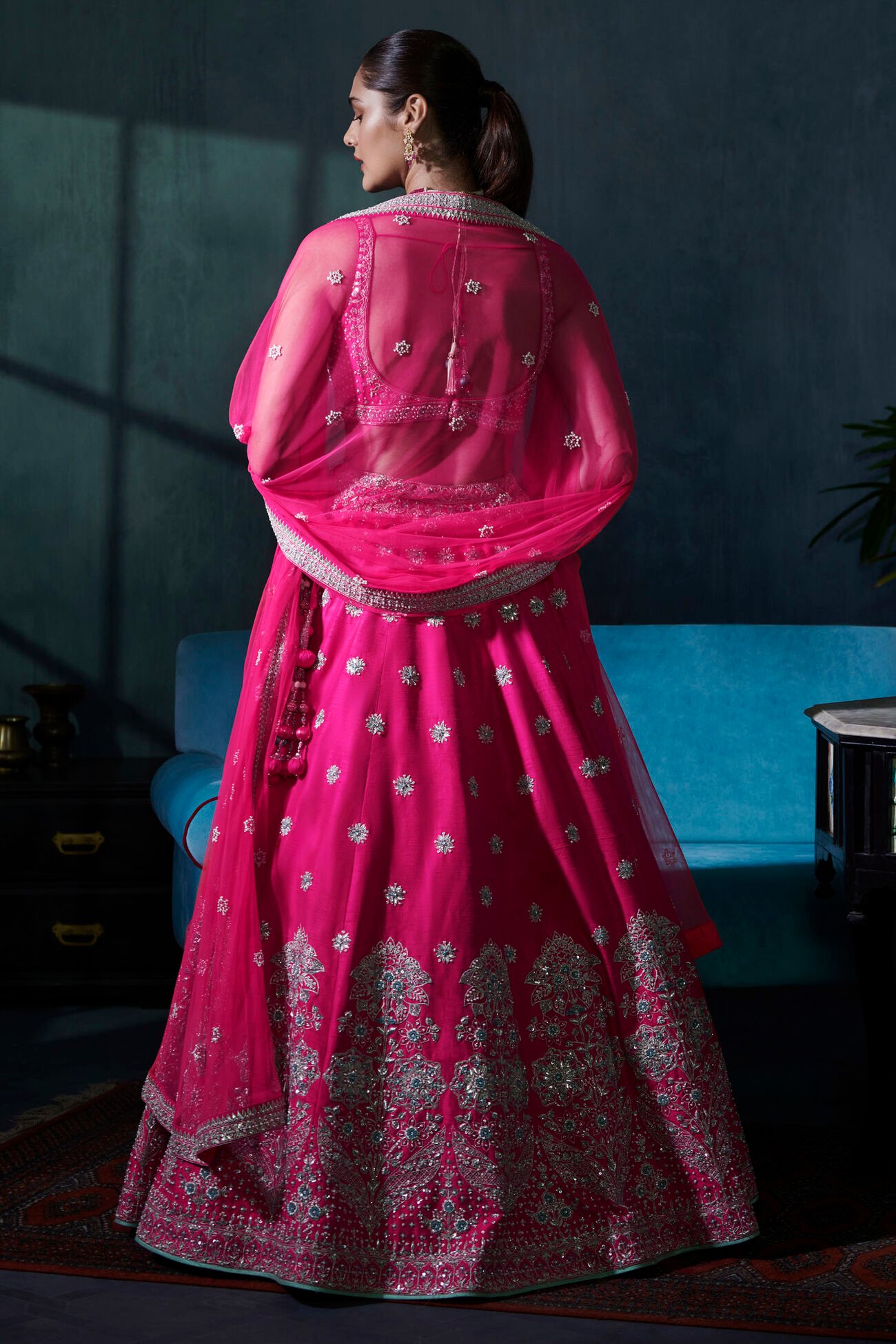 Ezrine Elegant Lehenga Set in Carrot Pink - Image 2