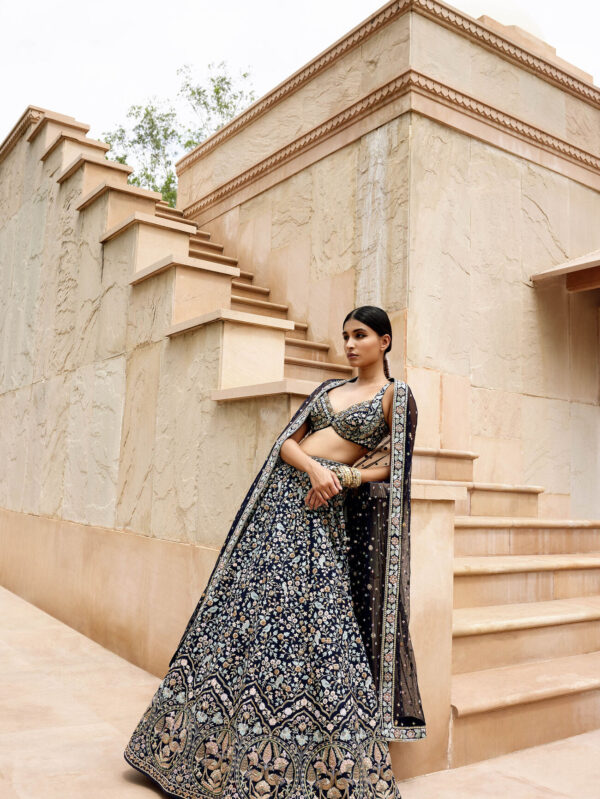 Silk Lehenga - Navy Blue